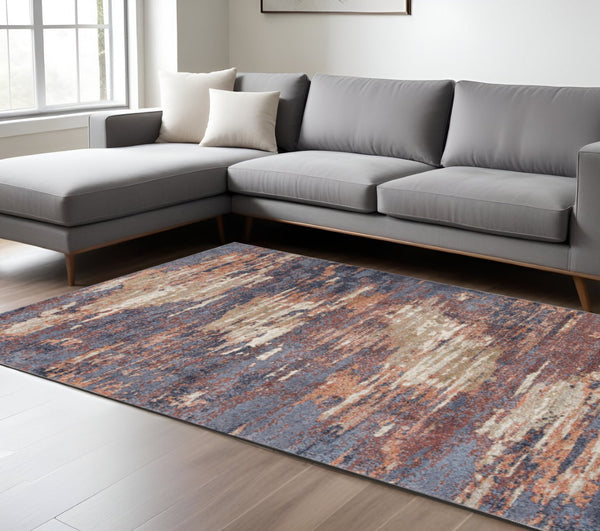 HomeRoots 10' Contemporary Ivory Blue and Gray Abstract Runner Rug for Stylish Hallways and Entryways 6' X 9' 532198