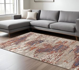 HomeRoots 10' Contemporary Ivory Blue and Gray Abstract Runner Rug for Stylish Hallways and Entryways 6' X 9' 532204