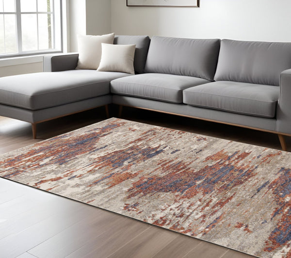 HomeRoots 10' Contemporary Ivory Blue and Gray Abstract Runner Rug for Stylish Hallways and Entryways 6' X 9' 532204