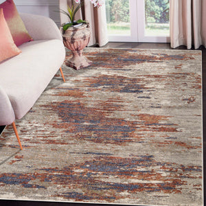 HomeRoots 10' Contemporary Ivory Blue and Gray Abstract Runner Rug for Stylish Hallways and Entryways 8' X 10' 532205