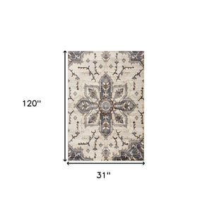 HomeRoots 10' Elegant Floral Medallion Runner Rug - Durable, Stain-Resistant Design for Timeless Charm 10' Runner 532208