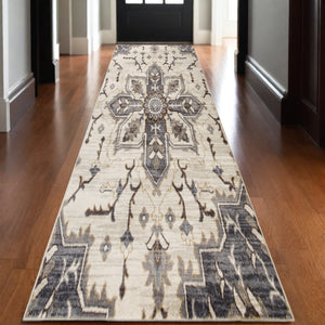 HomeRoots 10' Elegant Floral Medallion Runner Rug - Durable, Stain-Resistant Design for Timeless Charm 10' Runner 532208