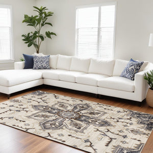 HomeRoots 10' Elegant Floral Medallion Runner Rug - Durable, Stain-Resistant Design for Timeless Charm 6' X 9' 532210