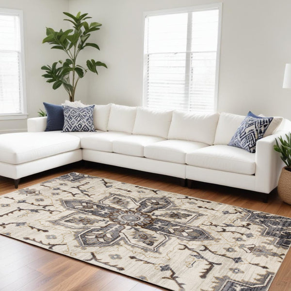 HomeRoots 10' Elegant Floral Medallion Runner Rug - Durable, Stain-Resistant Design for Timeless Charm 6' X 9' 532210