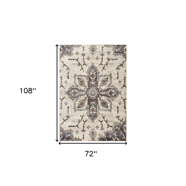 HomeRoots 10' Elegant Floral Medallion Runner Rug - Durable, Stain-Resistant Design for Timeless Charm 6' X 9' 532210