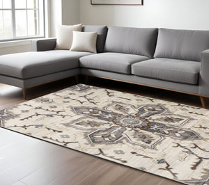HomeRoots 10' Elegant Floral Medallion Runner Rug - Durable, Stain-Resistant Design for Timeless Charm 8' X 10' 532211