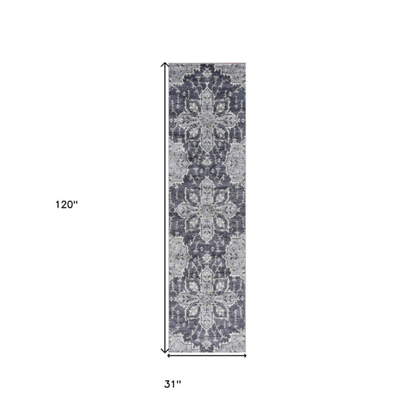 HomeRoots 10' Elegant Floral Medallion Runner Rug - Durable, Stain-Resistant Design for Timeless Charm 10' Runner 532214