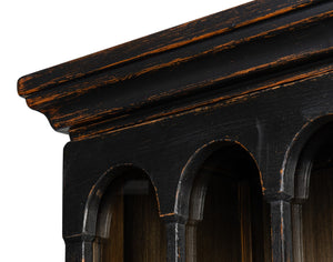 Sarreid Edgar Allan Glass Bookcase - Antique Black Finish With Reclaimed Pine For Timeless Elegance Black  53227-5