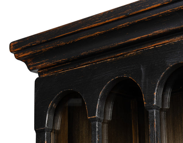 Sarreid Edgar Allan Glass Bookcase - Antique Black Finish With Reclaimed Pine For Timeless Elegance Black  53227-5