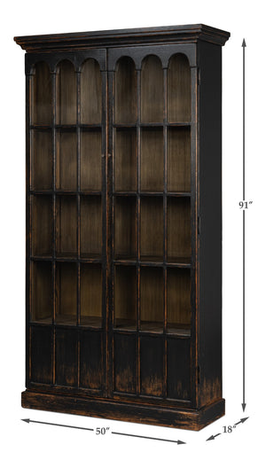 Sarreid Edgar Allan Glass Bookcase - Antique Black Finish With Reclaimed Pine For Timeless Elegance Black  53227-5