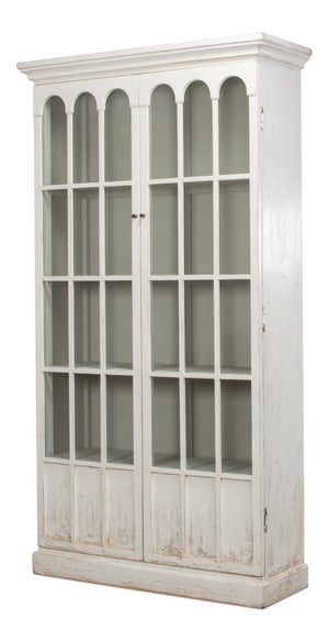 Sarreid Edgar Reclaimed Pine Glass Bookcase – Chic Whitewash Finish For Stylish Home Storage Solutions White  53227