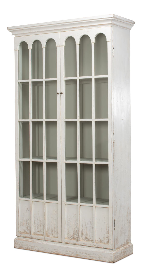 Sarreid Edgar Reclaimed Pine Glass Bookcase – Chic Whitewash Finish For Stylish Home Storage Solutions White  53227