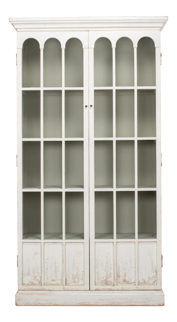Sarreid Edgar Reclaimed Pine Glass Bookcase – Chic Whitewash Finish For Stylish Home Storage Solutions White  53227