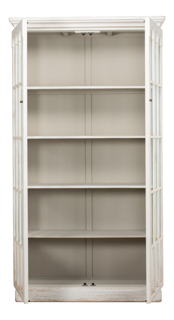 Sarreid Edgar Reclaimed Pine Glass Bookcase – Chic Whitewash Finish For Stylish Home Storage Solutions White  53227