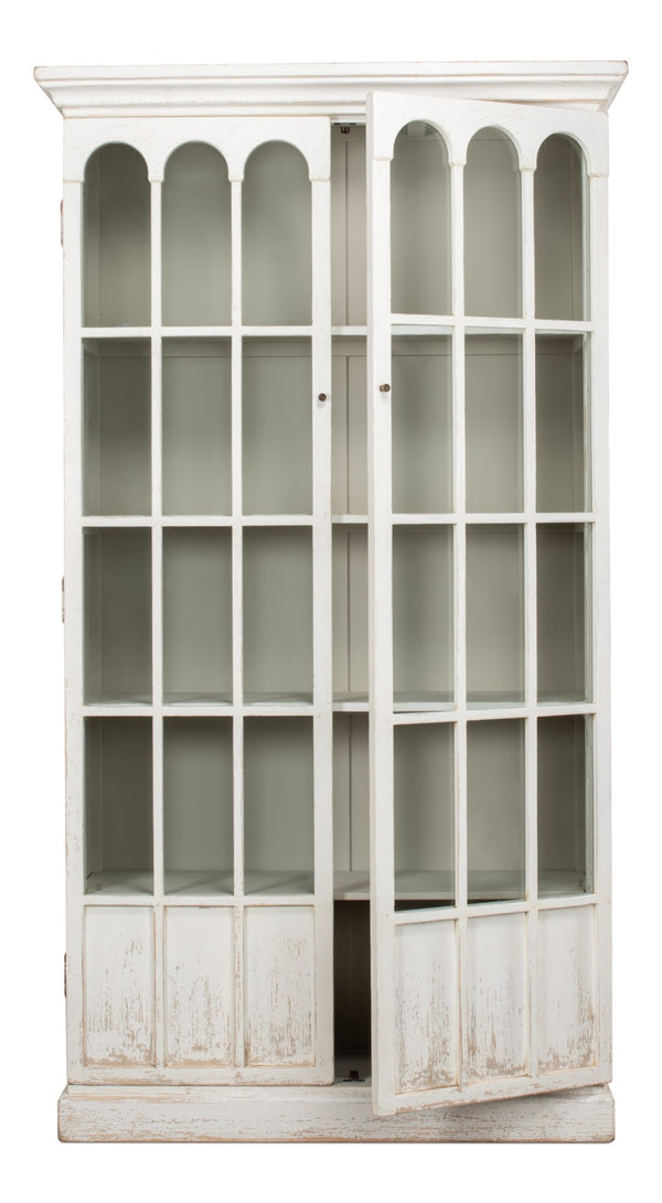 Sarreid Edgar Reclaimed Pine Glass Bookcase – Chic Whitewash Finish For Stylish Home Storage Solutions White  53227
