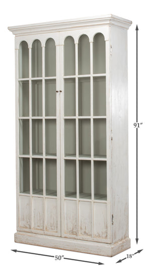 Sarreid Edgar Reclaimed Pine Glass Bookcase – Chic Whitewash Finish For Stylish Home Storage Solutions White  53227