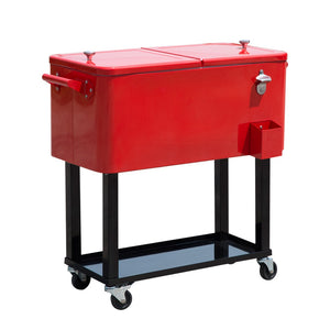 English Elm Outsunny 80 Quart Rolling Ice Chest Cart with Wheels Drain Plug Outdoor Beverage Cooler W2225P217545