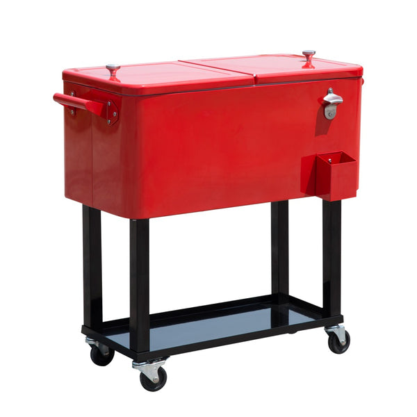 English Elm Outsunny 80 Quart Rolling Ice Chest Cart with Wheels Drain Plug Outdoor Beverage Cooler W2225P217545