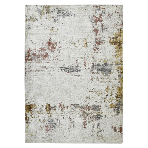 HomeRoots 5' Abstract Area Rug in Ivory, Red, and Gold - Modern Design for High-Traffic Spaces, Easy Care 5' X 8' 532299
