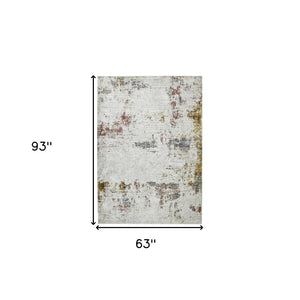HomeRoots 5' Abstract Area Rug in Ivory, Red, and Gold - Modern Design for High-Traffic Spaces, Easy Care 5' X 8' 532299