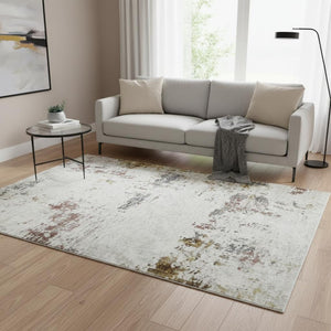 HomeRoots 5' Abstract Area Rug in Ivory, Red, and Gold - Modern Design for High-Traffic Spaces, Easy Care 5' X 8' 532299