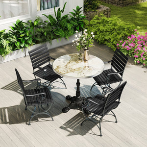 English Elm Marble-look Sintered Stone Square Bistro Table with Cast Iron Pedestal Base Indoor Outdoor W3316S00040