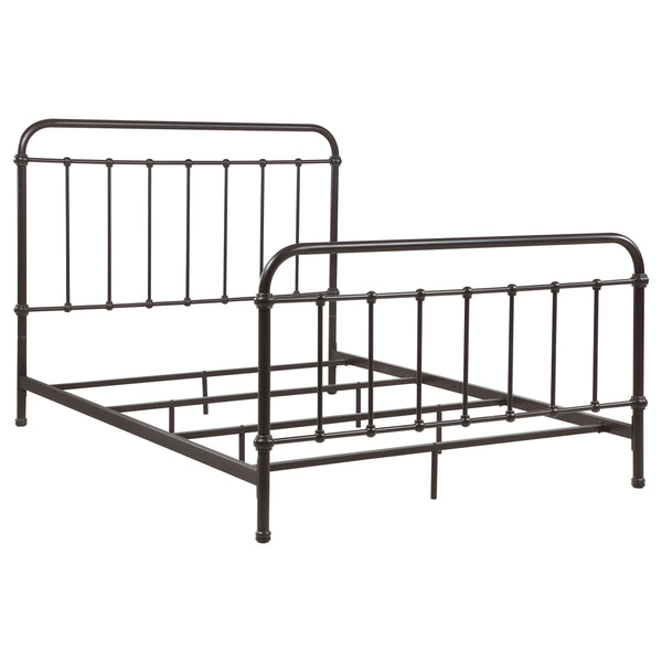 English Elm Olaleye Dark Bronze Queen Metal Spindle Panel Bed with Vintage Charm, Slatted Airflow & Six-Leg Stability B062P331061