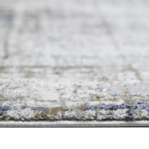 Homeroots 10' Abstract Ivory Blue And Gray Runner Rug - Durable, Stylish, And Perfect For Any Space Decor Gold Polypropylene,Polyester 532302