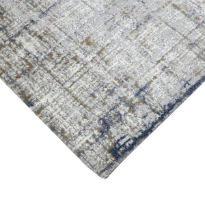 Homeroots 10' Abstract Ivory Blue And Gray Runner Rug - Durable, Stylish, And Perfect For Any Space Decor Gold Polypropylene,Polyester 532302