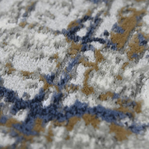 Homeroots 10' Abstract Ivory Blue And Gray Runner Rug - Durable, Stylish, And Perfect For Any Space Decor Gold Polypropylene,Polyester 532302