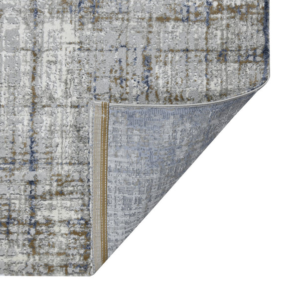 Homeroots 10' Abstract Ivory Blue And Gray Runner Rug - Durable, Stylish, And Perfect For Any Space Decor Gold Polypropylene,Polyester 532302