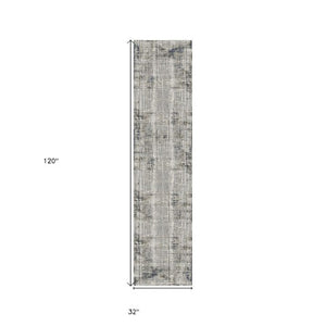 Homeroots 10' Abstract Ivory Blue And Gray Runner Rug - Durable, Stylish, And Perfect For Any Space Decor Gold Polypropylene,Polyester 532302