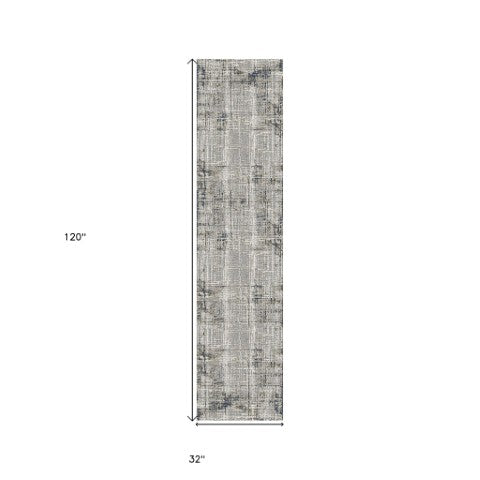Homeroots 10' Abstract Ivory Blue And Gray Runner Rug - Durable, Stylish, And Perfect For Any Space Decor Gold Polypropylene,Polyester 532302