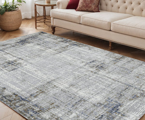 Homeroots 10' Abstract Ivory Blue And Gray Runner Rug - Durable, Stylish, And Perfect For Any Space Decor 5' X 8' Polypropylene,Polyester 532303