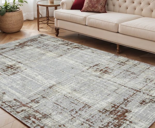 Homeroots 10' Abstract Ivory Blue And Gray Runner Rug - Durable, Stylish, And Perfect For Any Space Decor 5' X 8' Polypropylene,Polyester 532307