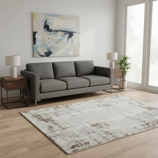 HomeRoots 5' Modern Abstract Area Rug in Ivory, Red, and Gray - Durable, Stylish, and Versatile for Any Room 5' X 8' 532307