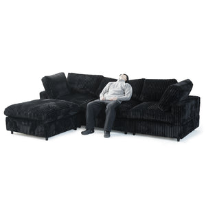 English Elm Cloud Plush Modular Couch L-Shaped 4-Seater with Ottoman, Washable Covers, Deep Seat Comfort B341S00006