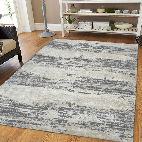 HomeRoots 5' Modern Abstract Area Rug in Soft Ivory, Beige & Gray - Perfect for Living Rooms & Dining Spaces 5' X 8' 532311