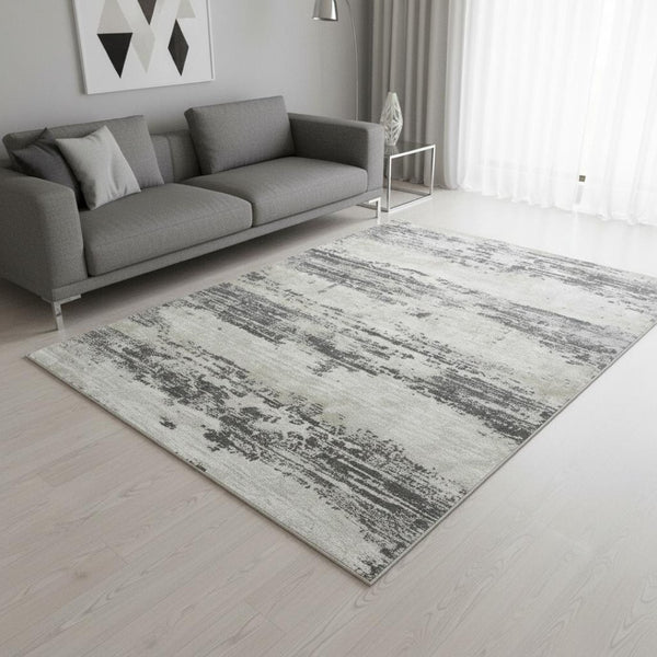 HomeRoots 5' Modern Abstract Area Rug in Soft Ivory, Beige & Gray - Perfect for Living Rooms & Dining Spaces 5' X 8' 532311