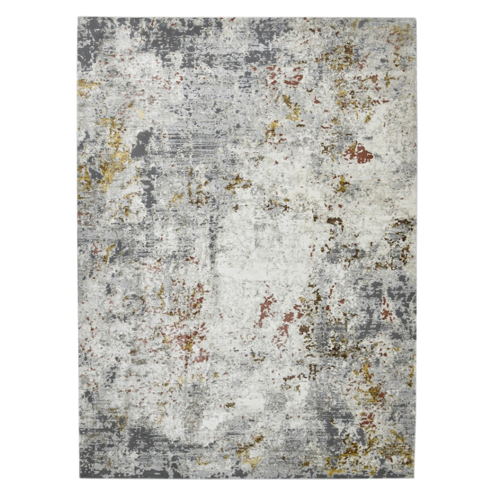 HomeRoots 5' Modern Abstract Ivory Gray and Gold Area Rug - Durable, Stain Resistant, Perfect for High Traffic Areas 5'3" x 7'9" 532315