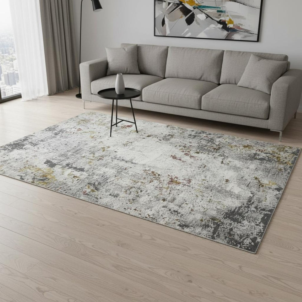 HomeRoots 5' Modern Abstract Ivory Gray and Gold Area Rug - Durable, Stain Resistant, Perfect for High Traffic Areas 5'3" x 7'9" 532315