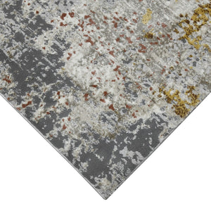 HomeRoots 5' Modern Abstract Ivory Gray and Gold Area Rug - Durable, Stain Resistant, Perfect for High Traffic Areas 5'3" x 7'9" 532315