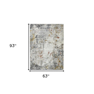 HomeRoots 5' Modern Abstract Ivory Gray and Gold Area Rug - Durable, Stain Resistant, Perfect for High Traffic Areas 5'3" x 7'9" 532315