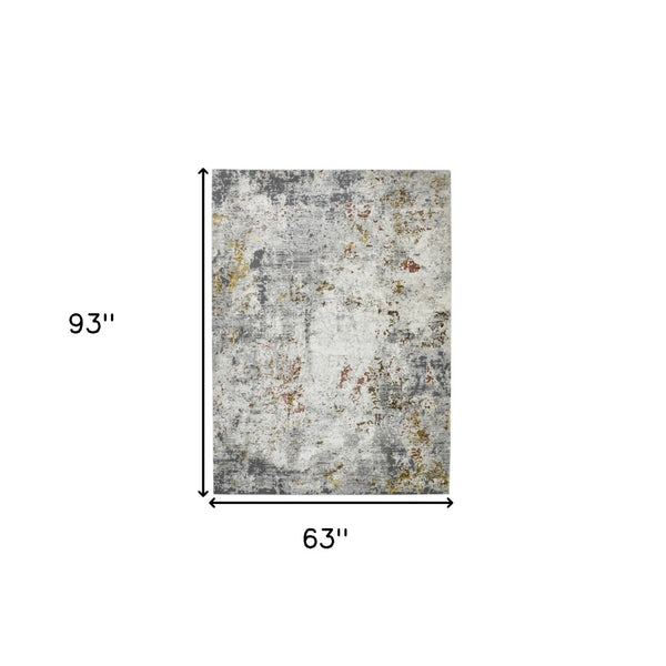 HomeRoots 5' Modern Abstract Ivory Gray and Gold Area Rug - Durable, Stain Resistant, Perfect for High Traffic Areas 5'3" x 7'9" 532315