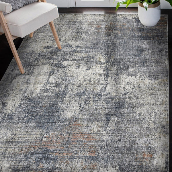 HomeRoots 5' Gray and Ivory Abstract Area Rug - Modern Power-Loomed Design for Cozy Living Spaces and Style 10' X 14' 532325