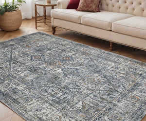 HomeRoots 5' Timeless Ivory Gray and Rust Oriental Area Rug – Soft, Durable, and Versatile for Any Space 5' X 8' 532333