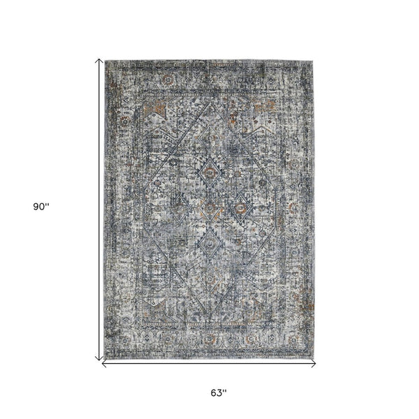 HomeRoots 5' Timeless Ivory Gray and Rust Oriental Area Rug – Soft, Durable, and Versatile for Any Space 5' X 8' 532333