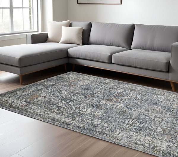 HomeRoots 5' Timeless Ivory Gray and Rust Oriental Area Rug – Soft, Durable, and Versatile for Any Space 10' X 14' 532335
