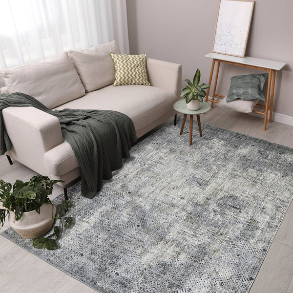 HomeRoots 5' Modern Abstract Area Rug in Ivory, Black, and Gray – Durable, Stylish, and Perfect for Any Room 5' X 8' 532338