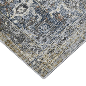 HomeRoots 5' Elegant Ivory, Blue & Gray Oriental Area Rug - Durable, Timeless Design for Any Space 5' X 8' 532348